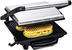 Tefal Contactgrill GC241D Inicio Elektrische Grill/sandwichtoaster, Vetarm Grillen, Panini, Toast, Steak, Groente, Geribbelde Grillplaten Met Antiaanbak-coating, Weinig Olie