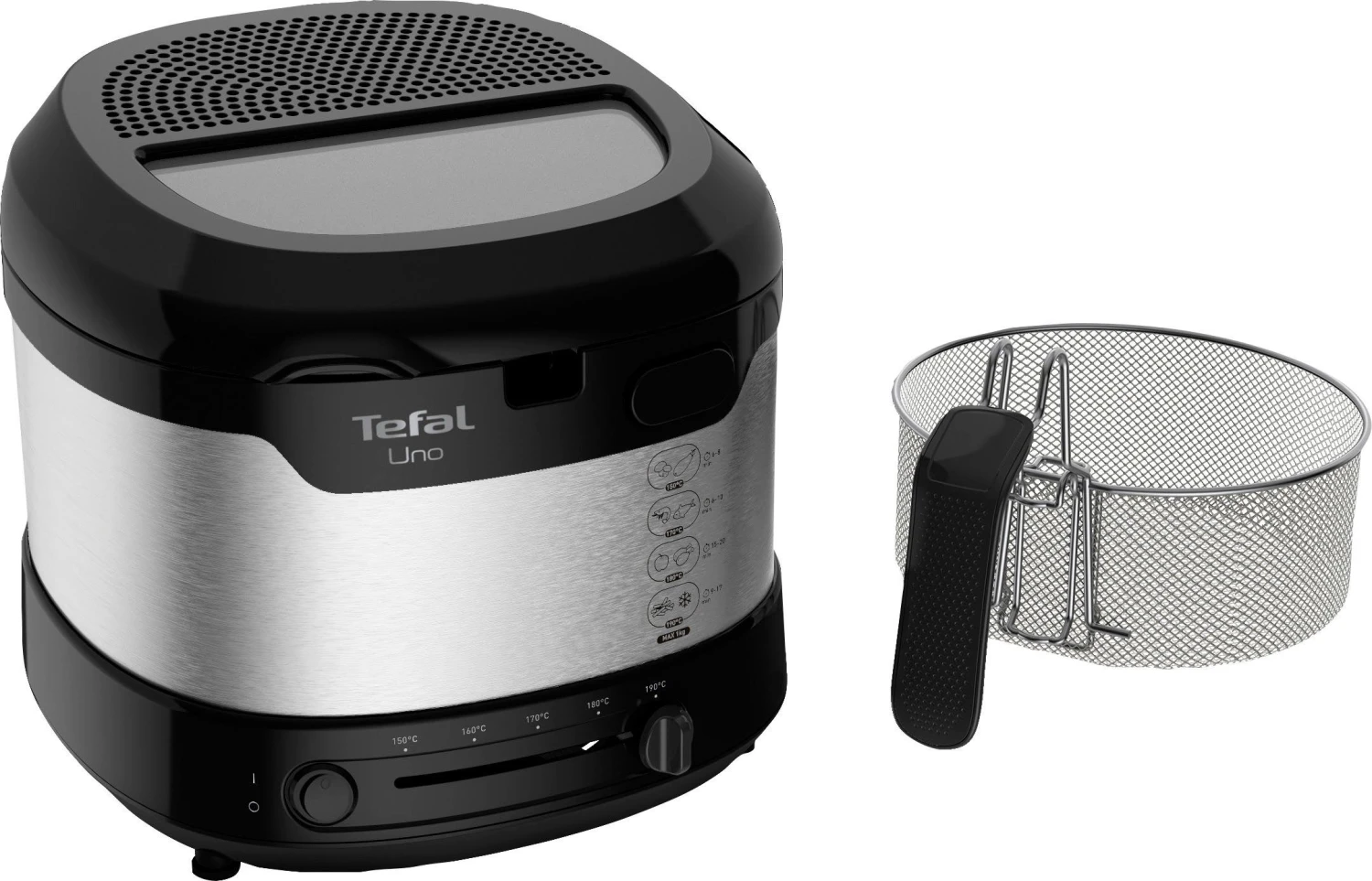 Tefal Friteuse UNO M Roestvrij Staal FF215 Capaciteit: 1 Kg, Instelbare Thermostaat, Kijkvenster, Afdruipstand, Edelstaal/zwart