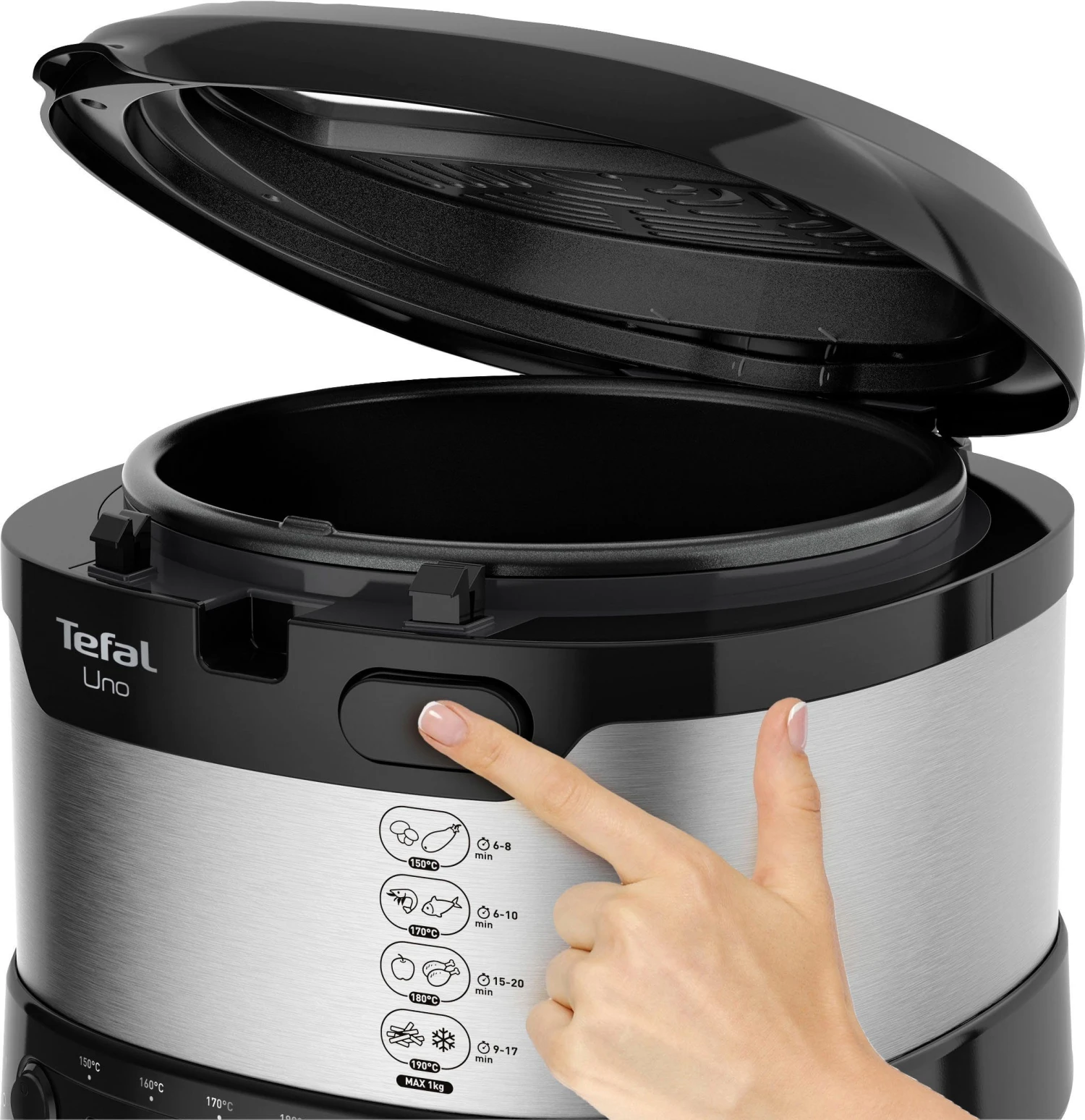 Tefal Friteuse UNO M Roestvrij Staal FF215 Capaciteit: 1 Kg, Instelbare Thermostaat, Kijkvenster, Afdruipstand, Edelstaal/zwart - Image 5