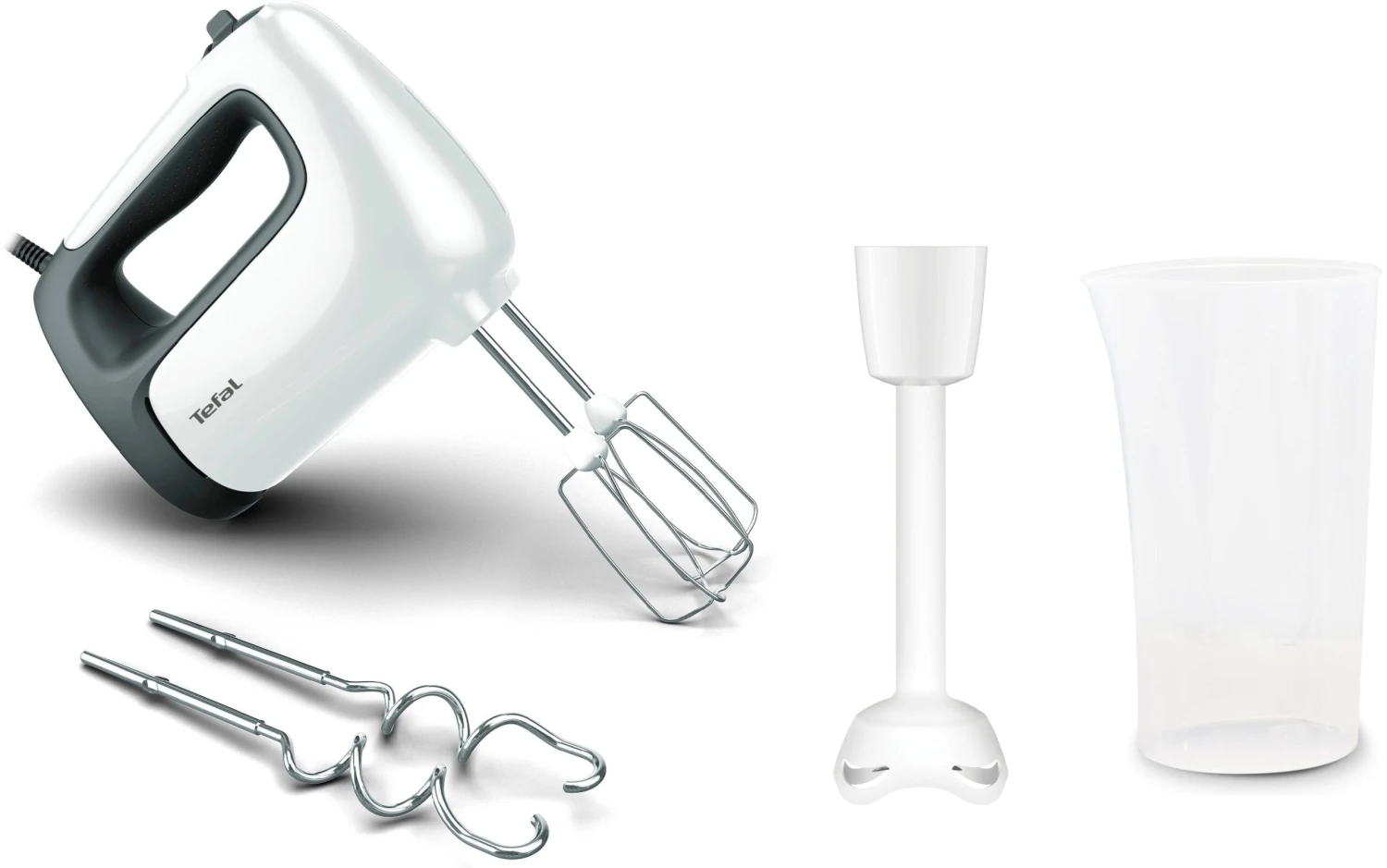 Tefal Handmixer HT4611 Prep'Mix+ Ideaal Voor Lichte En Taaie Bereidingen, Krachtige 500-w-motor, 5 Snelheden, Turbofunctie, 2 Roergardes, 2 Deeghaken, Pureerstaaf-opzet