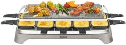 Tefal Raclette PR457B Pierrade Voor Maximaal 10 Personen, Grillplaat Van Steen, Inclusief Krabber, Afneembare Kabel, Pannetje Geschikt Voor De Vaatwasser
